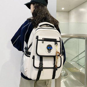 Elementary School <b>Backpack</b> Unisex Large Capacity Solid Color Contrasting Stitching Interior Compartment Detachable <b>Straps</b> - Product Image 2
