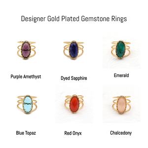 แหวนพลอยอเมทิสต์สีม่วง ชุบทอง วงรี ชุดแหวนพลอย ทําด้วยมือ แหวนปรับได้ เครื่องประดับ ออกแบบเครื่องประดับสําหรับเธอ - Product Image 2