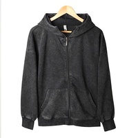 Sweat à capuche zippé vintage lavé 340g, nouvelle collection automne/hiver, col montant, motif uni, pour hommes et femmes, coupe ample décontractée