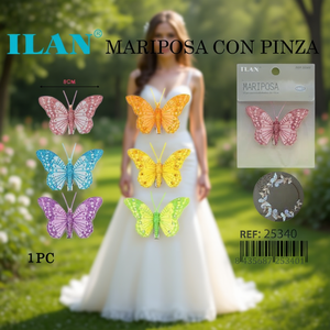 Fermaglio per capelli a forma di farfalla Ilan da 8 cm, accessorio per acconciature da sposa - Product Image 2