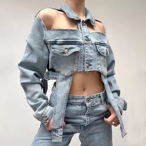 Nouvelle Arrivée Veste en Jean Personnalisée de Haute Qualité Style Street Hip Hop Vintage Délavée à l'Acide Coupe Courte et Creuse pour Femme - Product Image 3