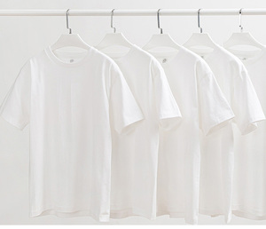 Couleur unie lourde 250g 100% coton col rond à manches courtes <span class=keywords><strong>t</strong></span>-<span class=keywords><strong>shirt</strong></span> épais <span class=keywords><strong>blanc</strong></span> pur fond sport sweat hommes - Product Image 3