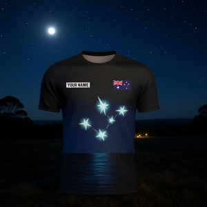 T-shirt personalizzata per il Giorno dell'Australia con nome, bandiera australiana, design Southern Cross Galaxy, 26 gennaio - Product Image 3