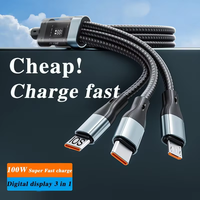 Câble de charge super rapide 3-en-1 100W 120W avec affichage numérique pour iPhone 17 Huawei Android USB Type-C, câble en nylon