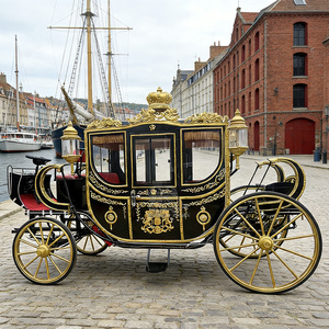 Royal Black Gold Horse Carriage With Crown <b>Ornament</b> And <b>Red</b> Interior For Special Transportation - Product Image 6