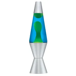 Lava Lite lampada Base argento da 14.5 pollici con cera gialla in blu liquido Mini lampada lavica da tavolo per la decorazione