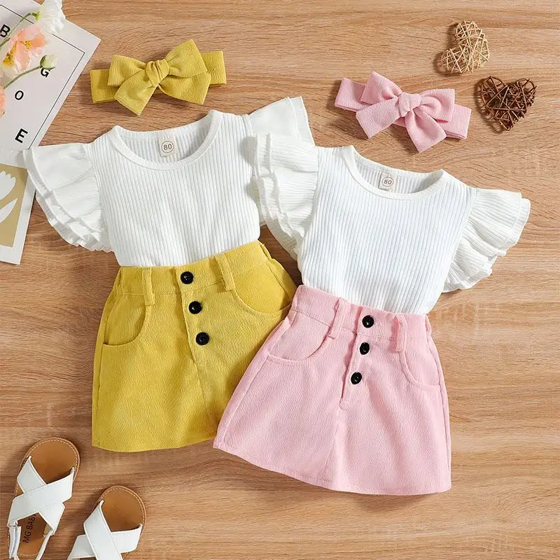 Boutique mềm bé gái quần áo trang phục mùa hè Ngắn Tay Áo Tops phù hợp với váy phù hợp với cho trẻ em Cô Gái Quần Áo thiết lập