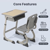 Ensemble de bureau et chaise réglables confortables pour étudiants, avec structure métallique durable, idéal pour les salles de classe