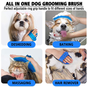 Brosse de massage apaisante en caoutchouc pour chien, prix d'usine, avec poignée annulaire réglable, pour le nettoyage et le toilettage des animaux (chiens et chats) et le bain au shampoing - Product Image 3