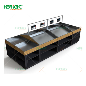 Highbright Stainless Steel Top <b>Wood</b> Trim Supermarket Fruit Vegetable Produce Island Display Table for Supermarket - Product Image 3