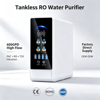 Système de filtration d'eau RO sans réservoir sous évier 600 GPD à haut débit, réduction des PFAS, moniteur TDS intelligent, gain de place, fourniture directe usine OEM