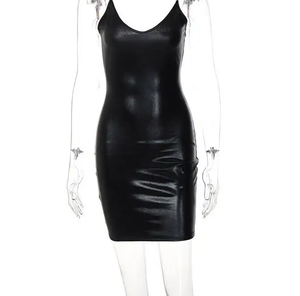 Plus Size New Sexy Leather Dresses Backless Club Party Women's <strong>Clothing</strong> Dress Black Vestidos Para Solid Mujer - Product Image 5