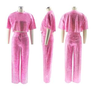 2025 été femmes cravate teinture imprimer 2 pièces ensemble à manches courtes <span class=keywords><strong>sweat</strong></span> + lacets taille haute survêtement pantalon correspondant survêtements - Product Image 6