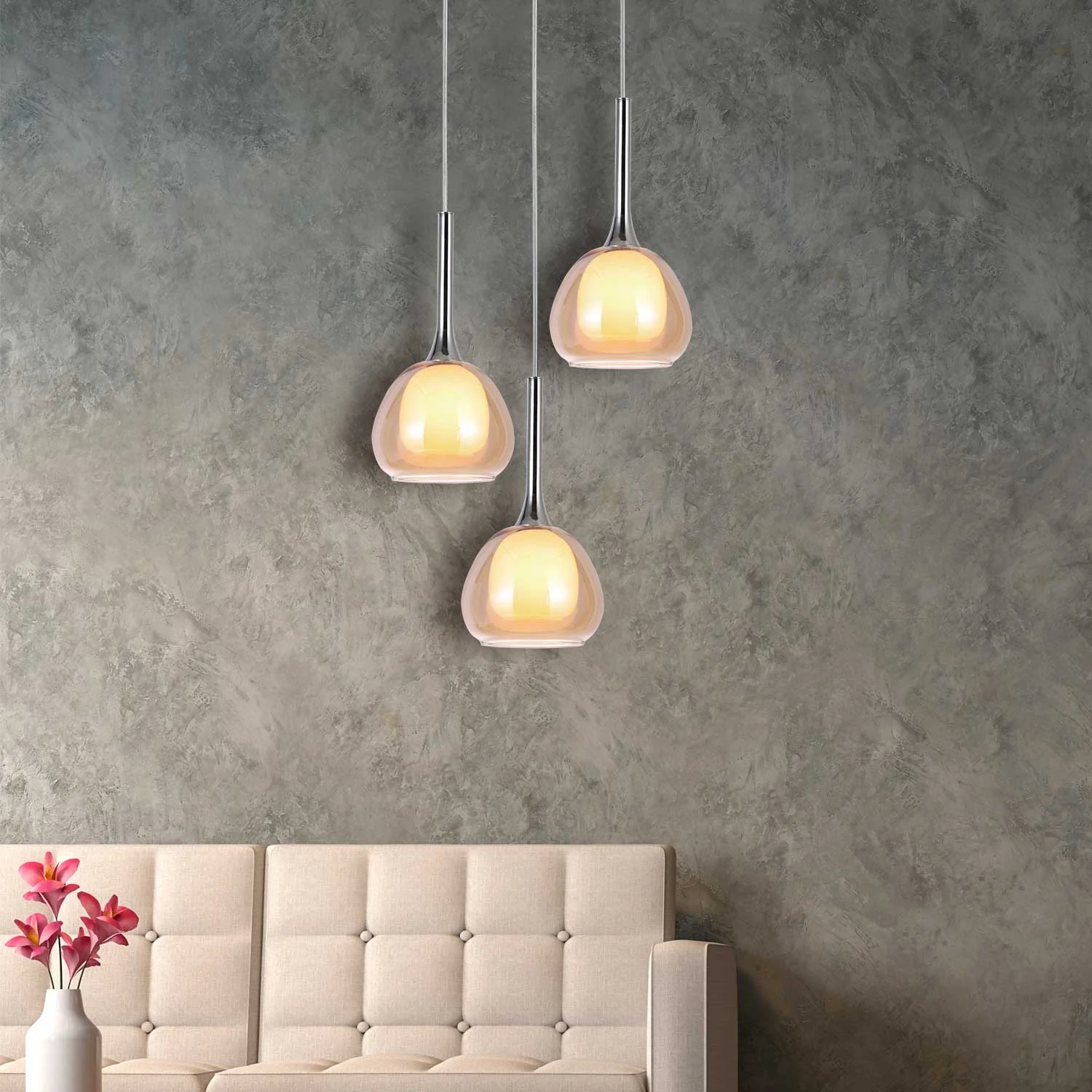 Wholesale Safe Stable Installation Surface Mounted Hanging Ceiling Lamp 3 Lights Home Office Glass Amber Interior White 38