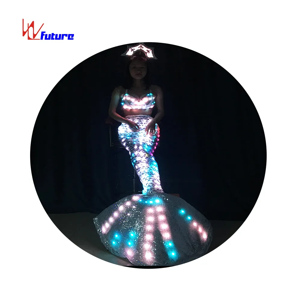 LED Light up Sereia Trajes LED Long Mermaid Dress Halloween Glow Party Trajes Desempenho de Palco Desgaste Programável Cosplay