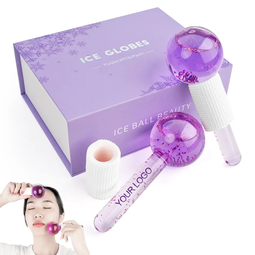 Private Label Roze Blauw Paars Glitter Facial Massage Roller Beauty Koeling Ijs Globes Voor Gezicht Massage