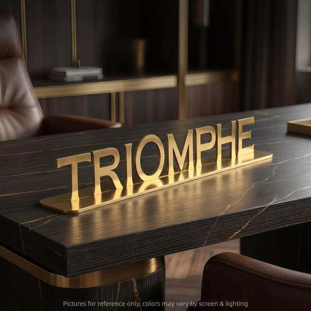 3MM Brushed Titanium Stainless Steel Desktop logo Luxury High-end Three-dimensional logo Desktop Display Stand Customization