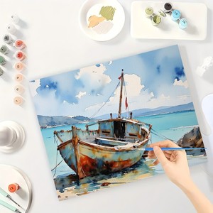 Vernice <span class=keywords><strong>Vintage</strong></span> barca a vela con Kit di numeri per adulti-barca da te stagionata in riva al mare 16x20 pollici, decorazione artistica senza cornice o regali - Product Image 3