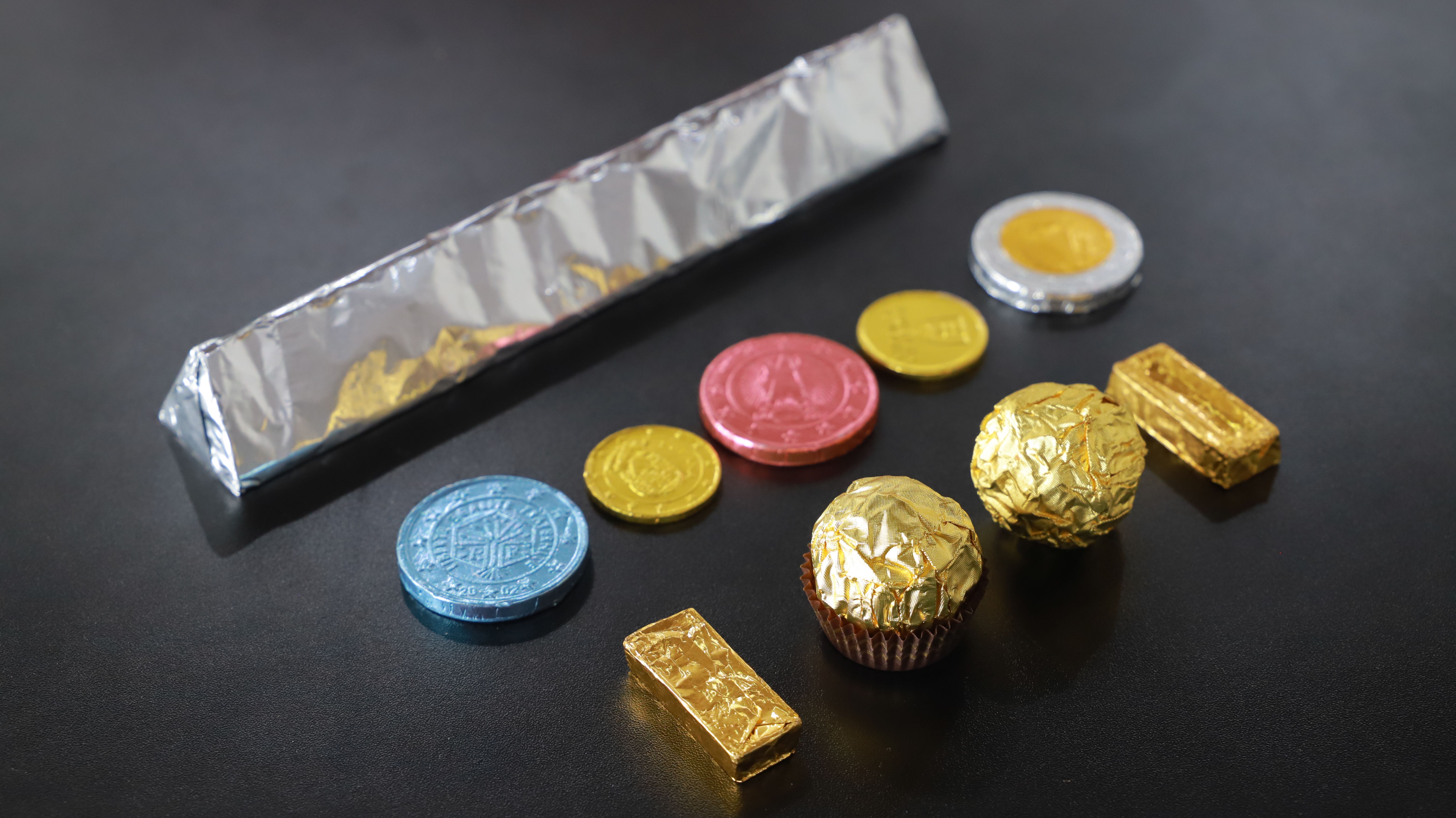 chocolate bar wrapper shiney foil heat sealed