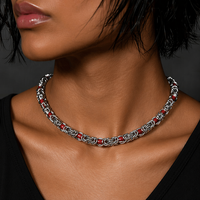 Chaîne byzantine en acier inoxydable, maille œil de chat, perles en pierre rouge, tissage 10 mm, argent, fabrication de bijoux, vente en gros, OEM, sur mesure au mètre