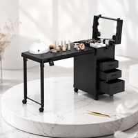 Tables de manucure OBOX OEM/ODM de qualité supérieure, table à ongles noire et rose pour les services d'art des ongles et de pédicure, pour utilisation en salon