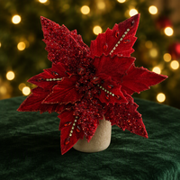 Fleurs artificielles de Poinsettia en polyester pour décorations de Noël intérieures, taille personnalisée, pour usage en couronnes, cérémonies et fêtes.