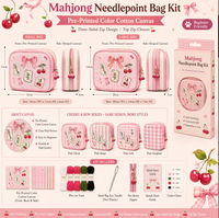 Kit de bolsa de almacenamiento para punto de cruz Butterfly Cherry Mahjong, de lona de algodón estampada DIY, con cremallera de tres lados, para adultos, para autoacabado