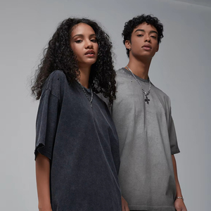 เสื้อยืดโอเวอร์ไซส์แบบฟอกกรด 250 กรัม |   เสื้อยืดคอตตอน 100% ทรงดรอปโชว์เดอร์ สไตล์วินเทจสำหรับผู้ชาย สตรีทแวร์ ปักลายตามสั่ง พิมพ์ลายดิจิทัล - Product Image 4