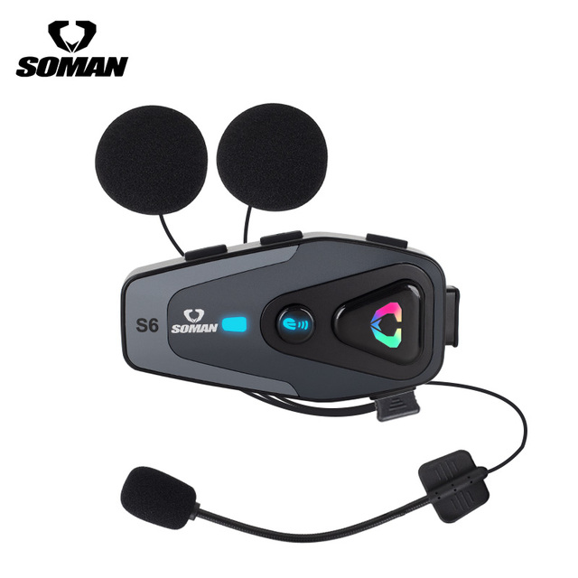 SOMAN Helmet BT Headset Intercom Headsets Motorcycle Helmet 500M Casco Riders Speakers Earphone IPX6 Interphone Radio S6