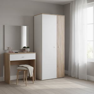 Wooden 2 Door Wardrobe with Shelf and Hanging Rail Modern <strong>Clothes</strong> <strong>Storage</strong> Cupboards <strong>Unit</strong> for Bedroom Furniture - Product Image 2
