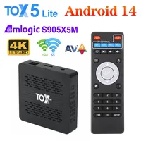 TOX5 Lite Android 14 Quad Core Smart TV Box S905X5M Wifi Dual 1000M LAN BT4.1 Compatible con H.265 4K 60fps DLNA USB3.0 Reproductor Multimedia