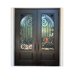 <span class=keywords><strong>Porte</strong></span> double moderne en acier et verre pour usage résidentiel et commercial, conception coupe-vent avec construction en aluminium et verre - Product Image 5