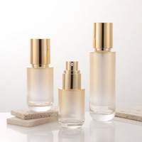 Botol Kaca Pompa Gradasi Emas 40ml 60ml 100ml 120ml untuk Kemasan Krim/Lotion Kosmetik, Botol Kosong Perawatan Kulit Makeup Grosir