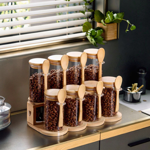 8pcs Wide Mouth Glass Airtight Lid Spice Coffee Containers Glass <strong>Tea</strong> <strong>Canister</strong> <strong>Set</strong> With Bamboo Spoons for Food Storage at Home - Product Image 1