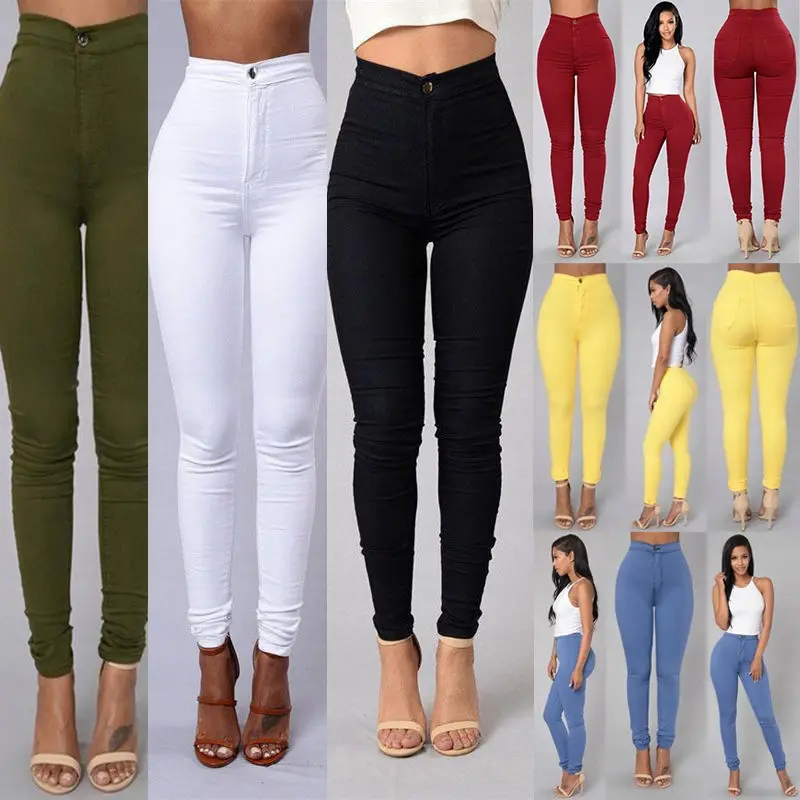 Y307056 Custom Vrouwen Stretch Hoge Taille Effen Kleur Skinny Jeans Denim Broek Leggings Vrouwen Potlood Broek