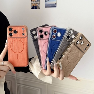 Coque de téléphone magnétique électroplaquée en cuir grain de bois, texture originale en TPU pour iPhone 17 Air 16 15 <span class=keywords><strong>Pro</strong></span> Max - Product Image 1
