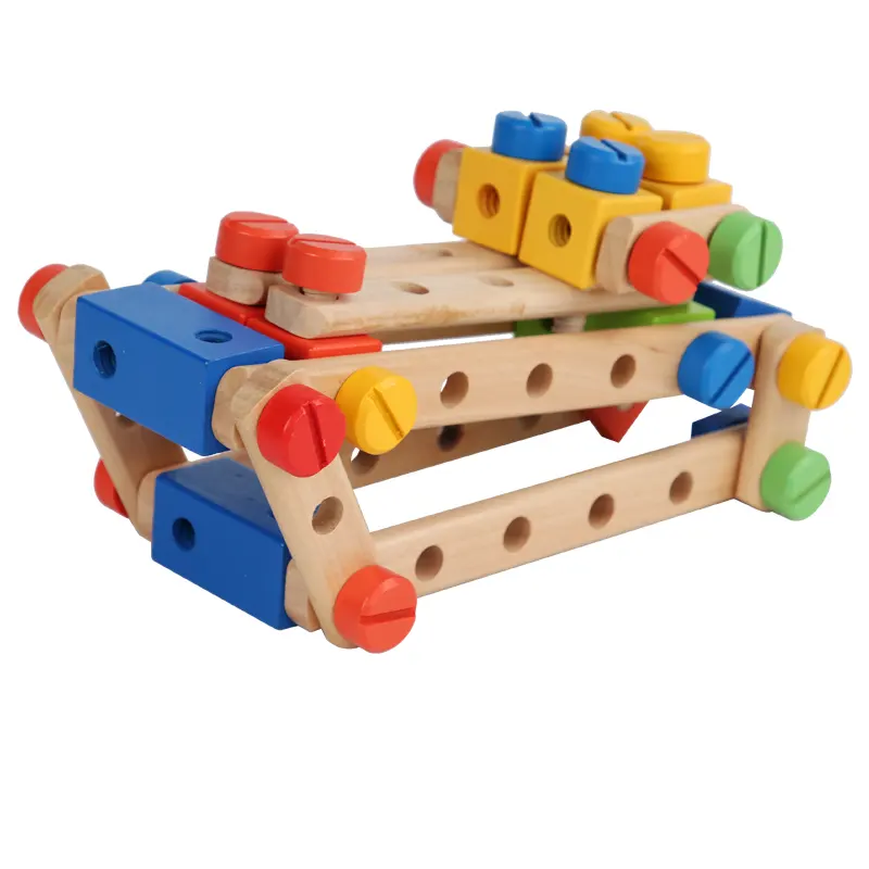 Vente chaude Multi fonction démontage écrous bricolage double blocs jouets en bois pour enfants formation main oeil coordination jouet