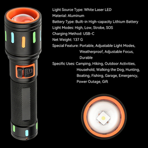 HL-307 mới đầy màu sắc huỳnh quang <span class=keywords><strong>2025</strong></span> <span class=keywords><strong>lumen</strong></span> LED <span class=keywords><strong>Torch</strong></span> trắng Laser mạnh mẽ hợp kim nhôm đèn pin & ngọn đuốc - Product Image 5