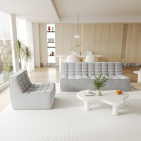 Canapé compressé sous vide VOXHOME US en stock, gris, 1, 2 ou 3 places, en tissu mélangé chenille et lin, motif gaufré
