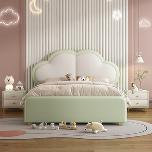 Crema stile Cloud per bambini principessa <span class=keywords><strong>letto</strong></span> a forma di amore per ragazze camera da <span class=keywords><strong>letto</strong></span> in pelle <span class=keywords><strong>letto</strong></span> <span class=keywords><strong>singolo</strong></span> moderno rosa lusso per bambini - Product Image 2