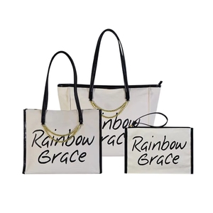 Bolso de mano de lona con asa, estilo moderno con patrón de letras y logotipo, ideal para playa y viajes, color y logotipo personalizables. - Product Image 6