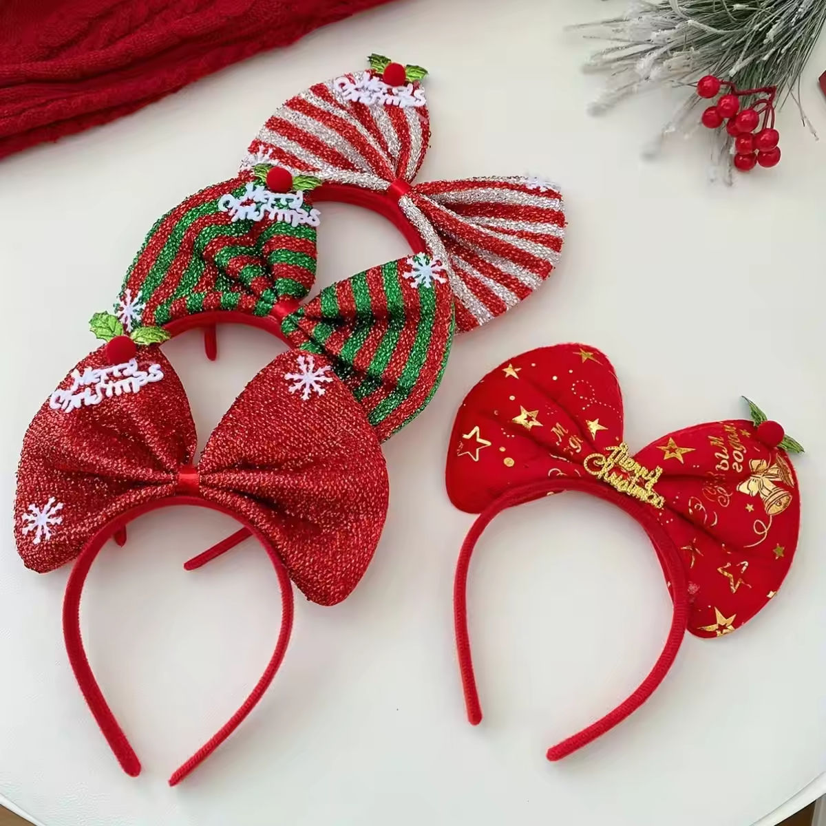 Merry Christmas Bow Headbandfor Women Party Decoration Cosplay Costume Xmas Festive Holiday Hair Accessory