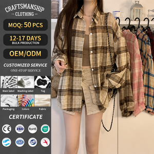 Camisa de playa a cuadros para mujer, estilo oversize, con botones, manga larga, transparente, para verano, protección solar, chal, ropa de vacaciones, ajuste holgado - Product Image 1