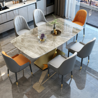 Table à manger rectangulaire en pierre frittée de luxe italienne, style marbre, avec pieds en métal pour la salle à manger à domicile ou l'hôtel