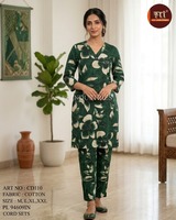 Set Pakaian Wanita Dua Potong Bahan Katun Hijau Terlaris, Cepat Kering, Lembut, Modern, Kasual, Cocok untuk Pesta, Tersedia Diskon