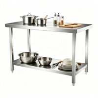 Table de travail commerciale en acier inoxydable à 2 ou 3 niveaux avec étagère latérale, plan de travail de cuisine pour restaurant, hôtel, salon