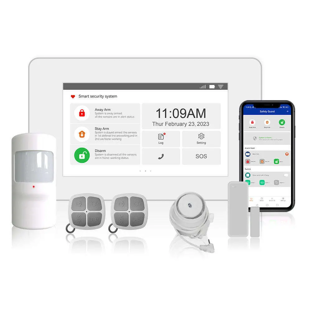 2024 New CMS 4.3-Inch Touchscreen Home Security Guard App Controls 4G Wifi Gsm GPRS 4 Wired Zones 4G Wifi Gsm GPRS Alarm System