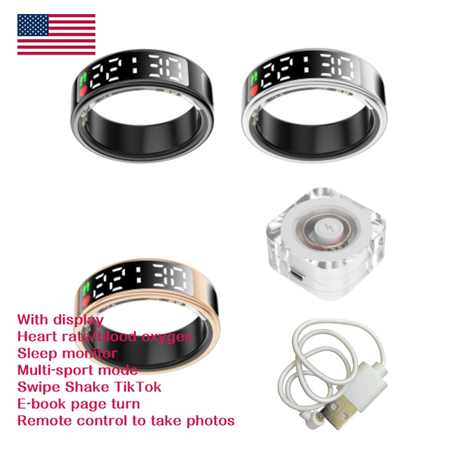 IP 68 Waterproof Stainless Steel Smart Ring with Touch Display Monitor Heart Rate Blood Oxygen Sleep Health Tracker Smart Rings
