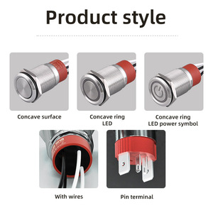 Concave Oppervlaktekop-Stopknop 19Mm 10amp Metaal Aan Uit Waterdichte Ip67 Roestvrijstalen Drukknop Met Draden - Product Image 2