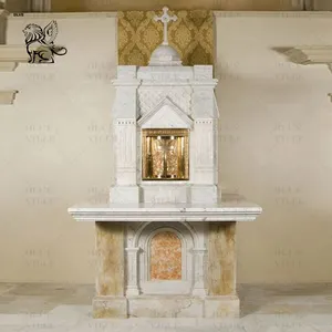 Blve thiết kế cổ điển Tay Chạm Khắc Đá tự nhiên tôn giáo tượng đài bằng đá cẩm thạch bàn thờ bảng Nhà thờ tabernacle